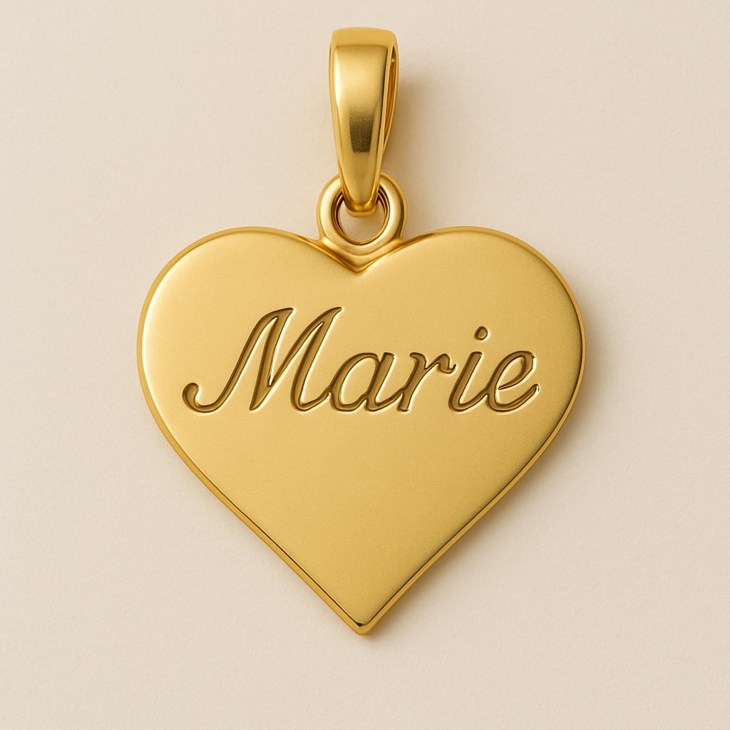 Image d'un pendentif gravé avec le prénom de l’enfant - un cadeau de naissance personnalisé pour maman