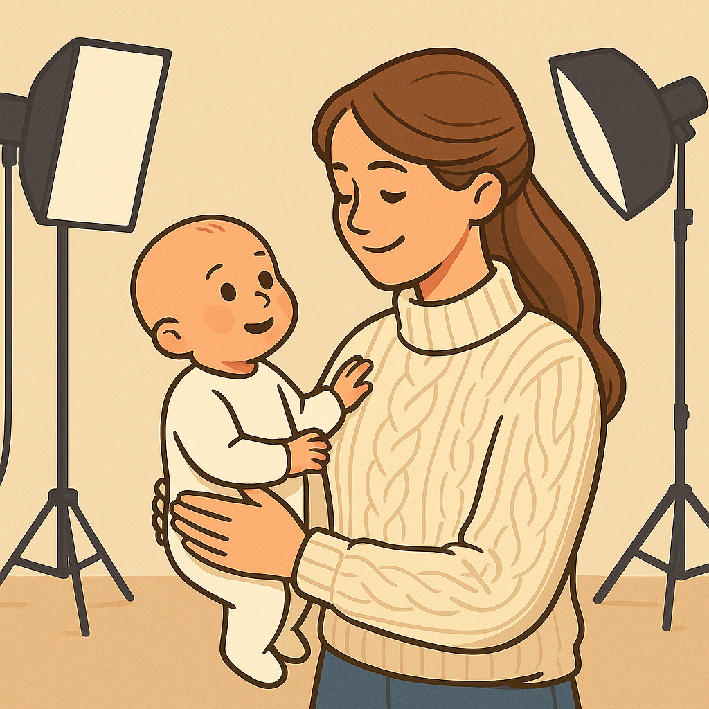 Image d'une maman et son bébé en train de faire un shooting photo